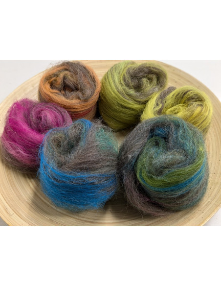 Kořenové děti  sada melirovné vlny  - jaro/zem mix ručně česané vlny